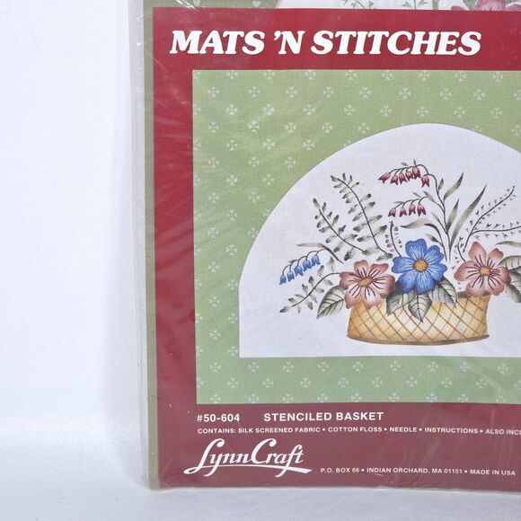 LynnCraft Mats N Stitches Embroidery Kit 50-604 Stenciled Basket Floral 12x9 USA - Picture 4 of 7
